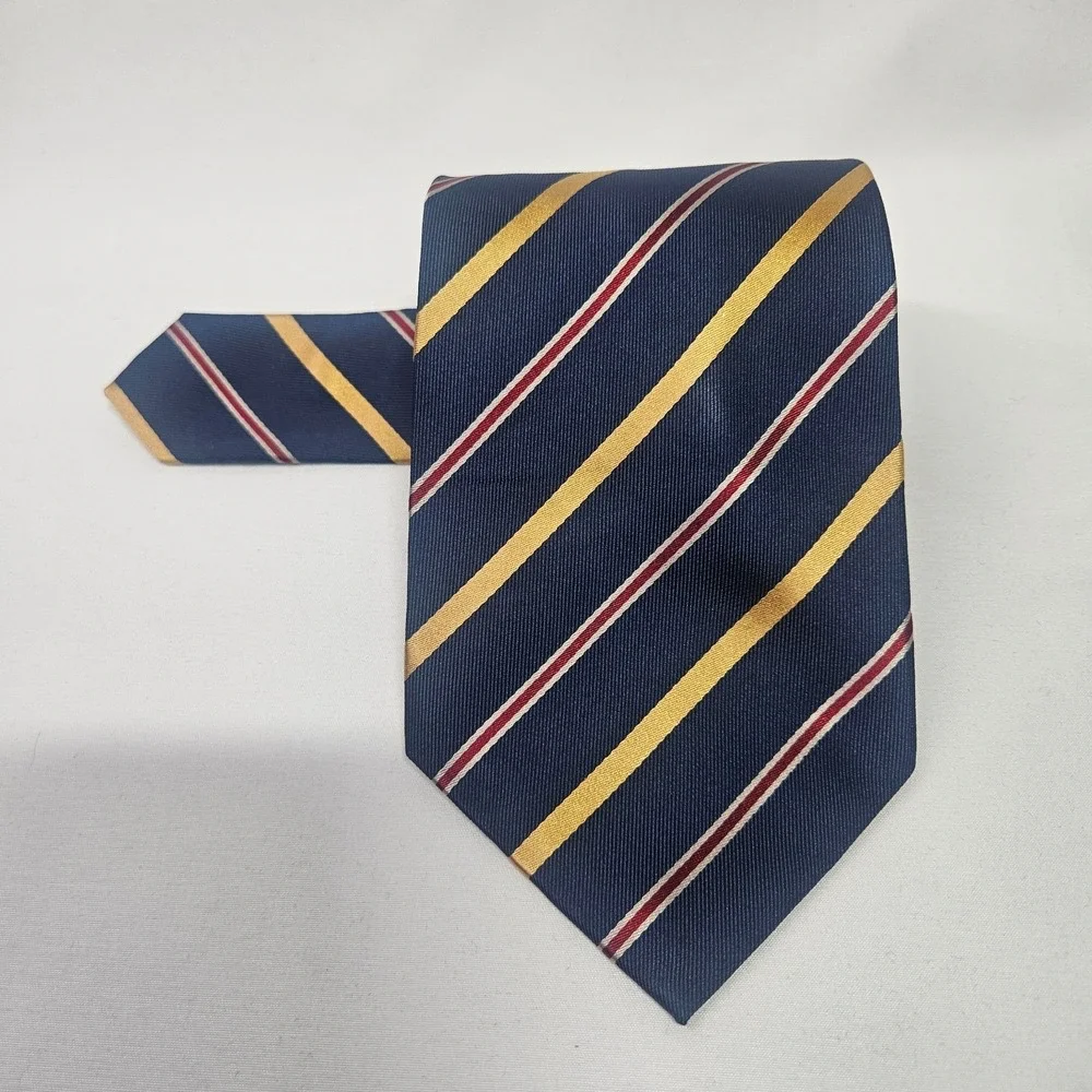 Banana Republic 100% Silk Men Tie Blue Gold Red Stripes 3.75